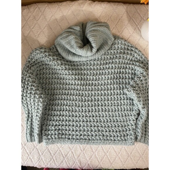 Express Sweater Womens Chunky Open Knit Cowl Neck Crop Pullover. Mint Green. XS - Picture 4 of 11